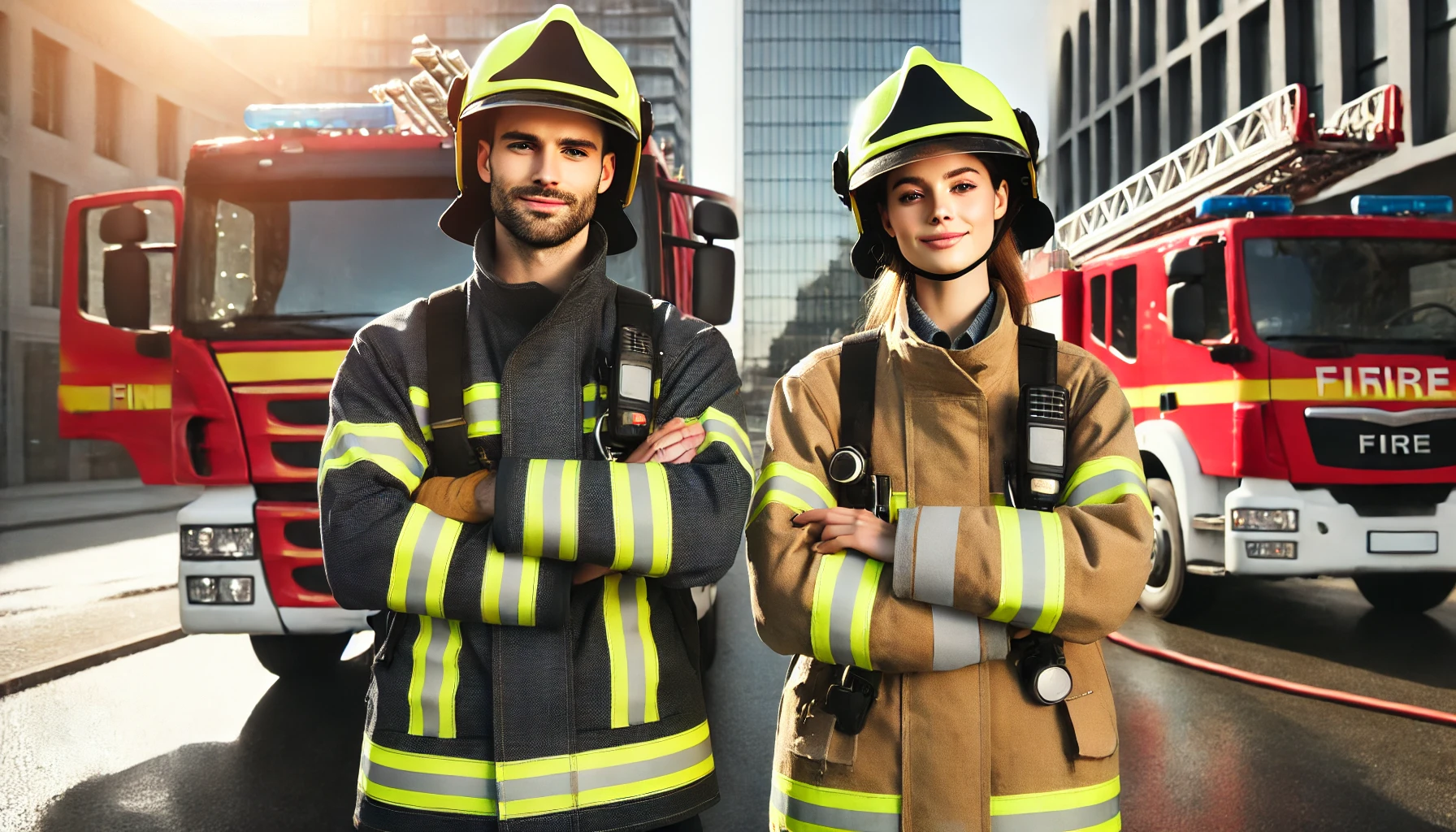 Two civil firefighters, one male and one female - Instituto Padrão Bombeiro Civil
